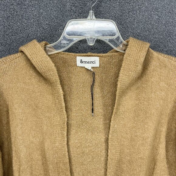 &merci Cardigan women Small Tan Hooded knit open front oversized maxi soft - Picture 3 of 16